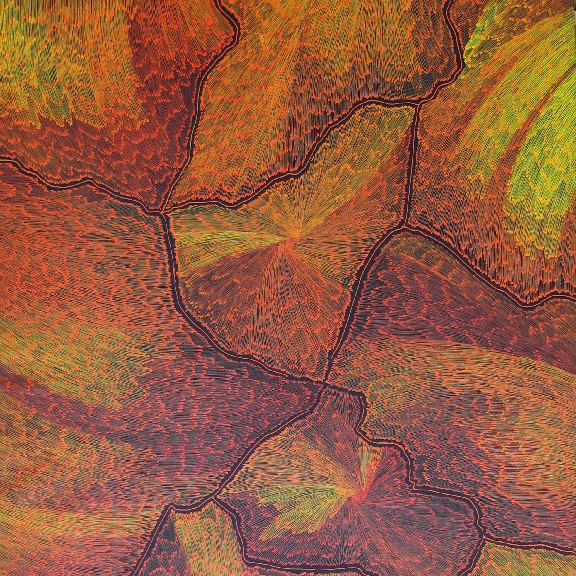 Title: Lightening Dreaming (red/orange/yellow), size 120 x 90 cm.