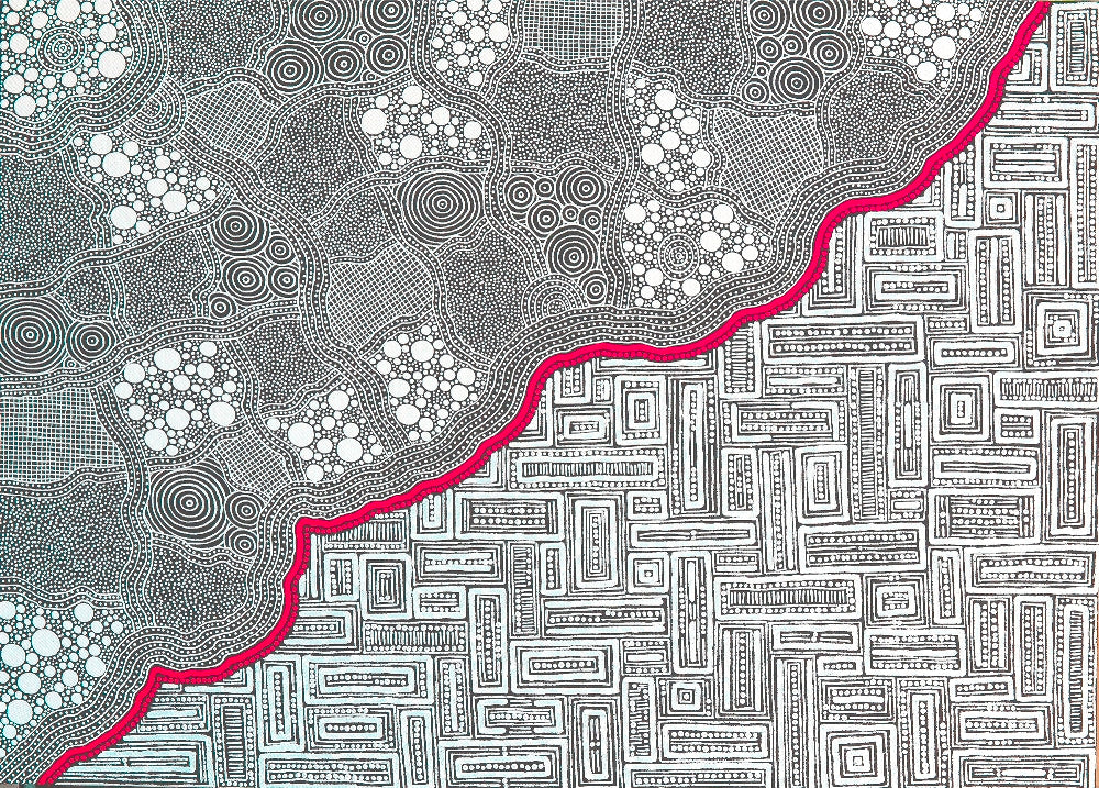 Title: Language of Earth/My Country (red/yellow), size 150 x 120 cm.