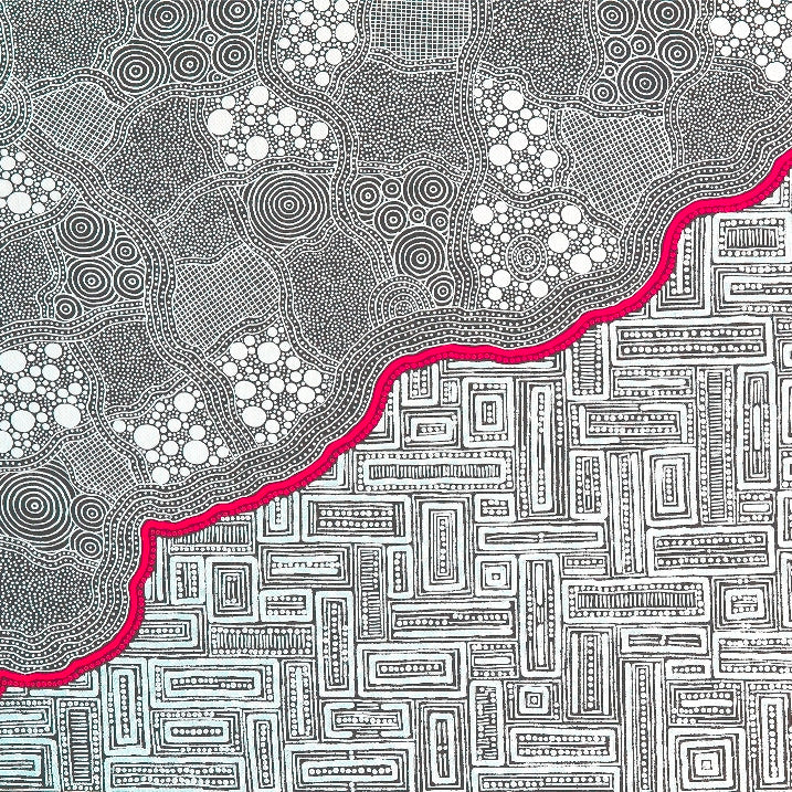 Title: Language of Earth/My Country (red/yellow), size 150 x 120 cm.